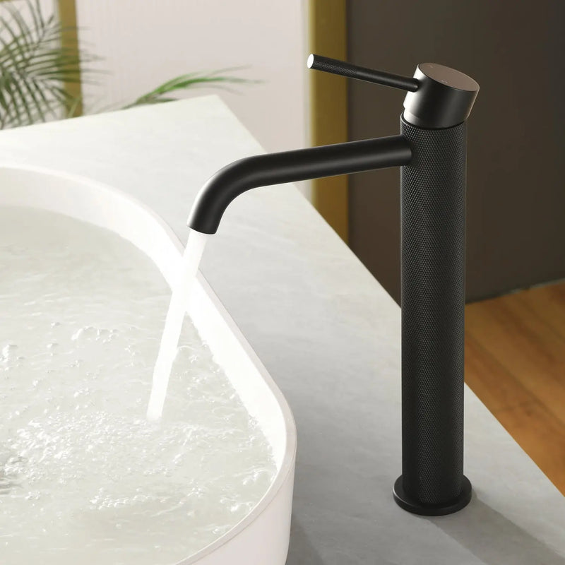 Single Hole Vessel Bathroom Faucet1.2GPM Round Hot Cold Tall Basin Mixer with SUS 304 Drain Assembly -Matt Black, Chrome, Brushed Nicke, Brushed Gold single-hole-vessel-faucet-tall-1-2gpm-with-drain 
