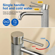 Single Hole Vessel Bathroom Faucet1.2GPM Round Hot Cold Tall Basin Mixer with SUS 304 Drain Assembly -Matt Black, Chrome, Brushed Nicke, Brushed Gold single-hole-vessel-faucet-tall-1-2gpm-with-drain 