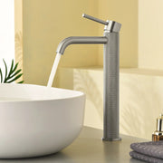 Single Hole Vessel Bathroom Faucet1.2GPM Round Hot Cold Tall Basin Mixer with SUS 304 Drain Assembly -Matt Black, Chrome, Brushed Nicke, Brushed Gold single-hole-vessel-faucet-tall-1-2gpm-with-drain Brushed Nickel / Brass / 16.3*11.4*3.5 inches