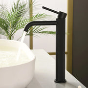 Single Hole Vessel Bathroom Faucet1.2GPM Round Hot Cold Tall Basin Mixer with SUS 304 Drain Assembly -Matt Black, Chrome, Brushed Nicke, Brushed Gold single-hole-vessel-faucet-tall-1-2gpm-with-drain Matt Black / Brass / 16.3*11.4*3.5 inches