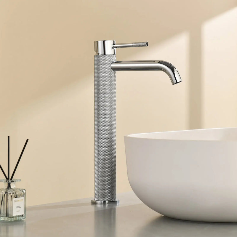 Single Hole Vessel Bathroom Faucet1.2GPM Round Hot Cold Tall Basin Mixer with SUS 304 Drain Assembly -Matt Black, Chrome, Brushed Nicke, Brushed Gold single-hole-vessel-faucet-tall-1-2gpm-with-drain 