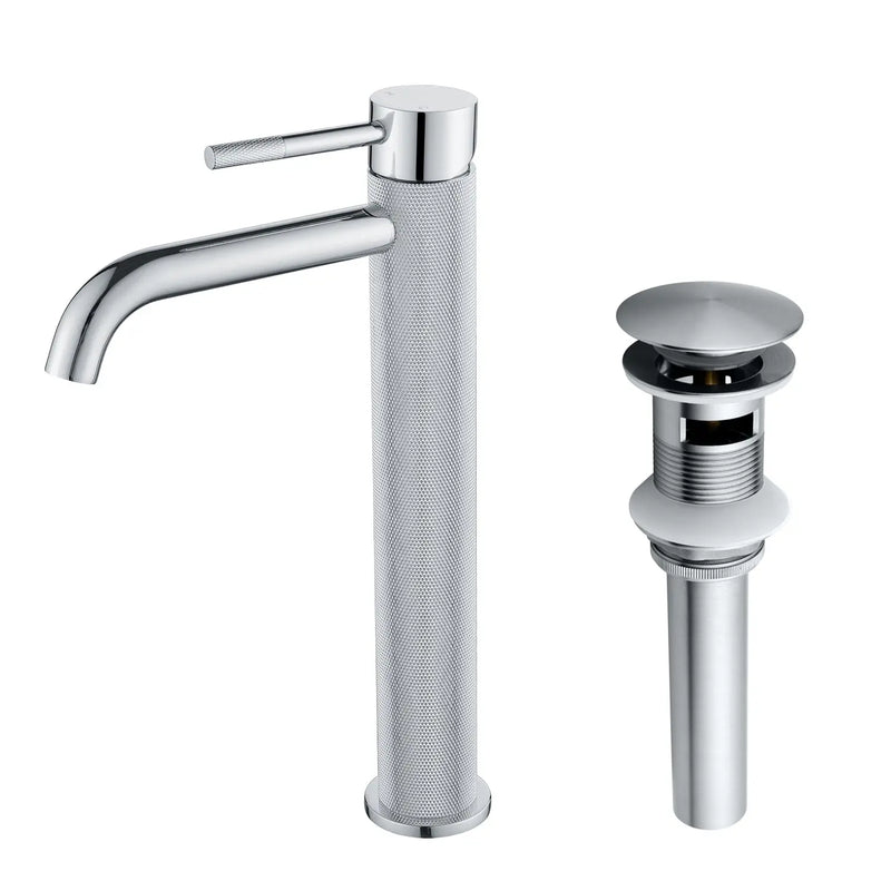 Single Hole Vessel Bathroom Faucet1.2GPM Round Hot Cold Tall Basin Mixer with SUS 304 Drain Assembly -Matt Black, Chrome, Brushed Nicke, Brushed Gold single-hole-vessel-faucet-tall-1-2gpm-with-drain 