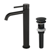 Single Hole Vessel Bathroom Faucet1.2GPM Round Hot Cold Tall Basin Mixer with SUS 304 Drain Assembly -Matt Black, Chrome, Brushed Nicke, Brushed Gold single-hole-vessel-faucet-tall-1-2gpm-with-drain 