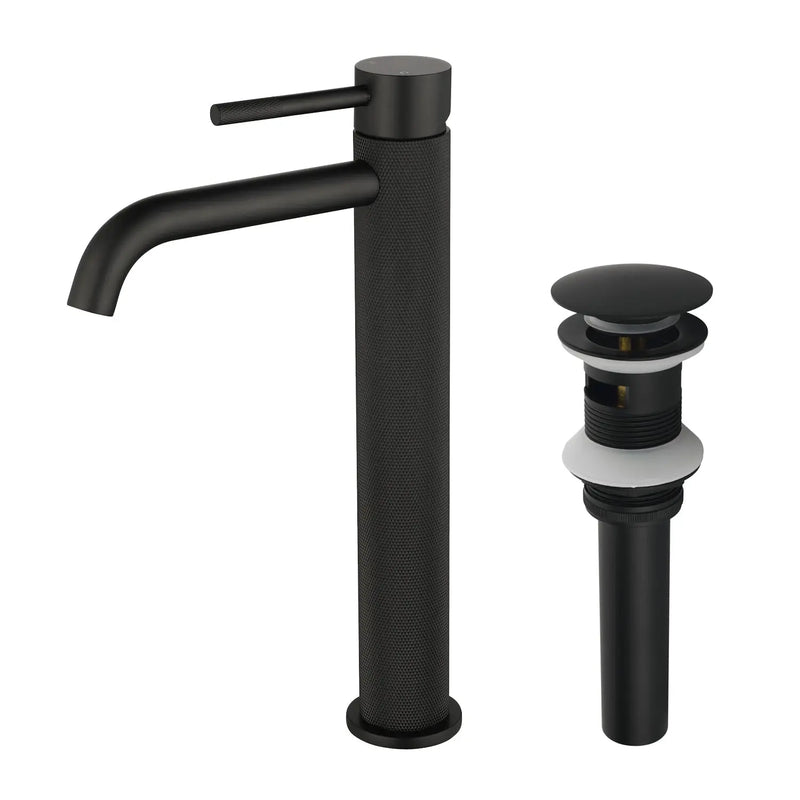 Single Hole Vessel Bathroom Faucet1.2GPM Round Hot Cold Tall Basin Mixer with SUS 304 Drain Assembly -Matt Black, Chrome, Brushed Nicke, Brushed Gold single-hole-vessel-faucet-tall-1-2gpm-with-drain 