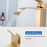 Single Hole Vessel Faucet Matte Black Deck Mount Brushed Nickel Square Bathroom Faucet with Lever Handle Waterfall Tall Brushed Gold Basin Mixer with Drain Pop Up square-single-hole-tall-waterfall-bathroom-lavatory-faucet-with-lever-handle 