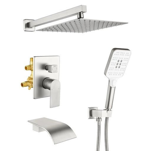 Square 10-inch Rainfall Shower Head Set with 3-Setting Handheld Shower and 4.72-inch Waterfall Spout square-10-inch-rainfall-shower-head-set-with-3-setting-handheld-shower-and-4-72-inch-waterfall-spout 