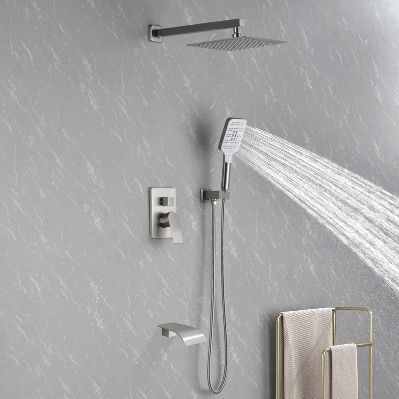 Square 10-inch Rainfall Shower Head Set with 3-Setting Handheld Shower and 4.72-inch Waterfall Spout square-10-inch-rainfall-shower-head-set-with-3-setting-handheld-shower-and-4-72-inch-waterfall-spout 
