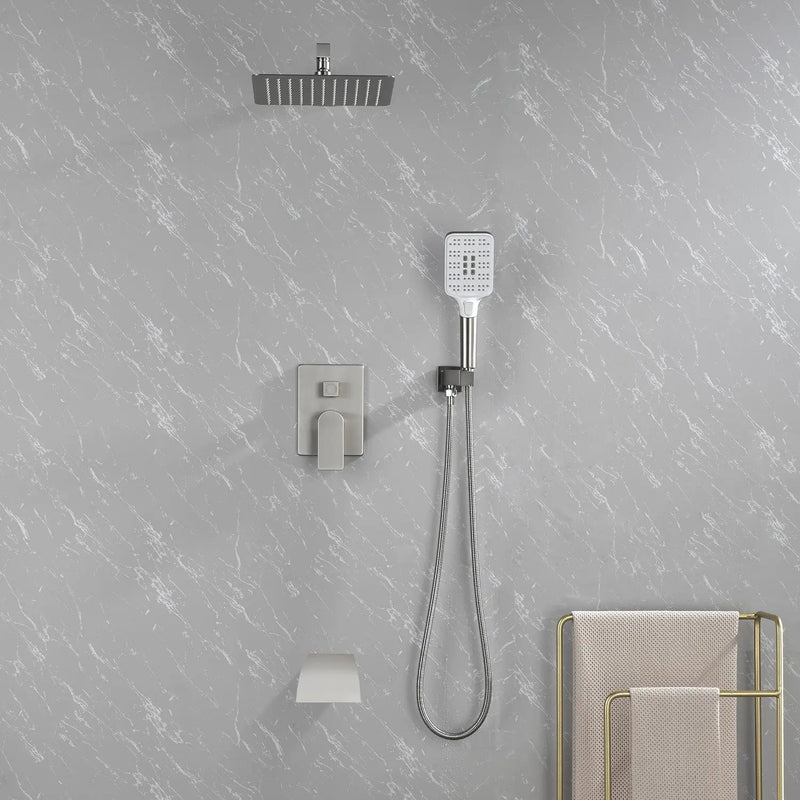 Square 10-inch Rainfall Shower Head Set with 3-Setting Handheld Shower and 4.72-inch Waterfall Spout square-10-inch-rainfall-shower-head-set-with-3-setting-handheld-shower-and-4-72-inch-waterfall-spout 