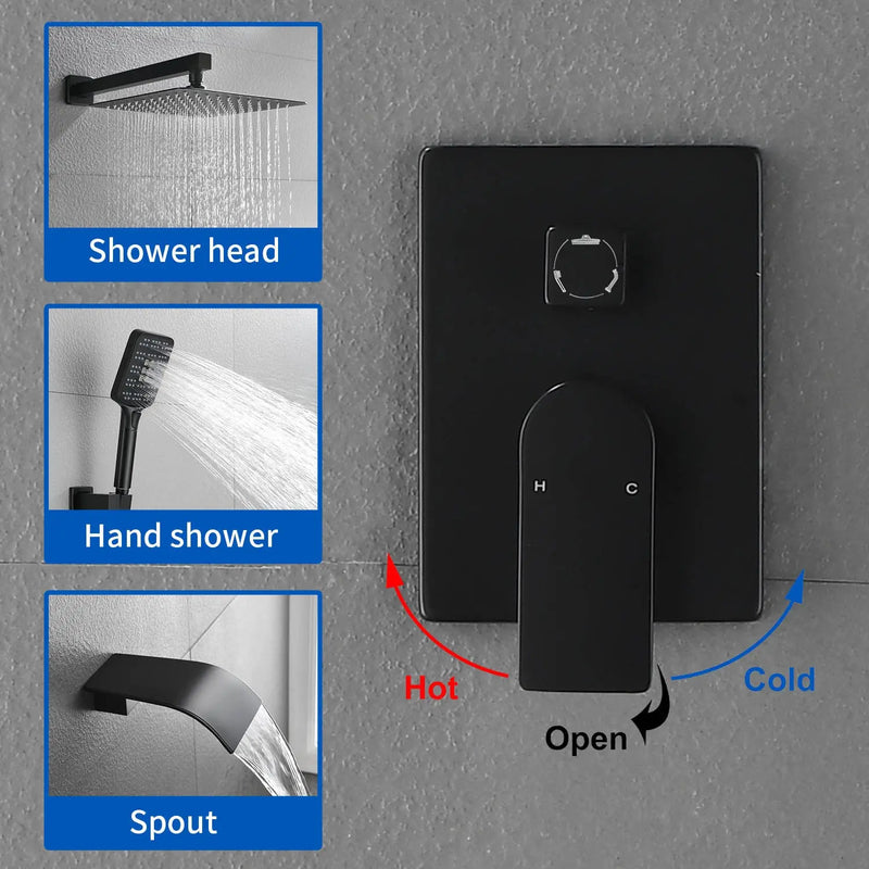 Square 10-inch Rainfall Shower Head Set with 3-Setting Handheld Shower and 4.72-inch Waterfall Spout square-10-inch-rainfall-shower-head-set-with-3-setting-handheld-shower-and-4-72-inch-waterfall-spout 
