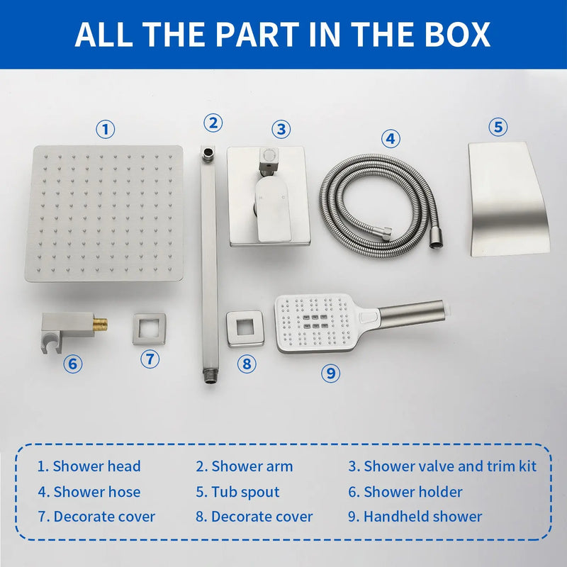 Square 10-inch Rainfall Shower Head Set with 3-Setting Handheld Shower and 4.72-inch Waterfall Spout square-10-inch-rainfall-shower-head-set-with-3-setting-handheld-shower-and-4-72-inch-waterfall-spout 