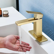 Stainless Steel Basin Faucets Square One Handle Hot and Cold Water Mixer Hotel Vanity Faucet for Bathroom stainless-steel-one-handle-hotel-basin-faucets-with-hot-and-cold-water Brushed Gold / SUS304 / 13.2*11.2*3.5 inches