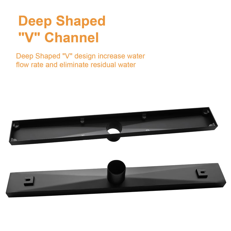 SUS304 Rectangular Floor Drain with Flange 24" Linear Shower Drain in Matte Black, Brushed Nickel, Brushed Gold