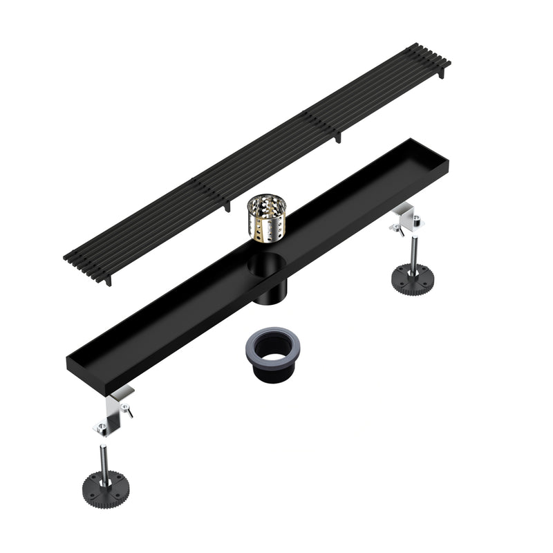 24 Inch Linear Shower Drain with Flange Stainless Steel Long Floor Drain for Bathroom