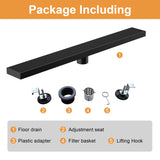 24 Inch Linear Shower Drain with Flange Stainless Steel Long Floor Drain for Bathroom