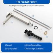 Tall Vessel Sink Faucet Single lever Square Single Hole Bathroom Faucet with drain stopper & Water Supply Lines single-lever-square-tall-vessel-sink-bathroom-faucet-single-hole-with-drain-stopper 