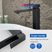 Tall Vessel Sink Faucet Single lever Square Single Hole Bathroom Faucet with drain stopper & Water Supply Lines single-lever-square-tall-vessel-sink-bathroom-faucet-single-hole-with-drain-stopper 