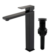Tall Vessel Sink Faucet Single lever Square Single Hole Bathroom Faucet with drain stopper & Water Supply Lines single-lever-square-tall-vessel-sink-bathroom-faucet-single-hole-with-drain-stopper 