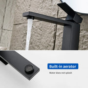 Tall Vessel Sink Faucet Single lever Square Single Hole Bathroom Faucet with drain stopper & Water Supply Lines single-lever-square-tall-vessel-sink-bathroom-faucet-single-hole-with-drain-stopper 