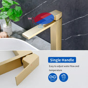 Tall Vessel Sink Faucet Single lever Square Single Hole Bathroom Faucet with drain stopper & Water Supply Lines single-lever-square-tall-vessel-sink-bathroom-faucet-single-hole-with-drain-stopper 