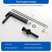 Tall Vessel Sink Faucet Single lever Square Single Hole Bathroom Faucet with drain stopper & Water Supply Lines single-lever-square-tall-vessel-sink-bathroom-faucet-single-hole-with-drain-stopper 