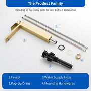 Tall Vessel Sink Faucet Single lever Square Single Hole Bathroom Faucet with drain stopper & Water Supply Lines single-lever-square-tall-vessel-sink-bathroom-faucet-single-hole-with-drain-stopper 