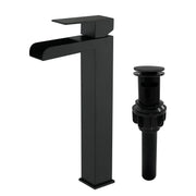 Tall Waterfall Vessel Faucet Deck Mount Single Lever Bathroom Sink Faucet with Pop Up Drain Stopper & Water Supply Lines deck-mount-single-lever-single-hole-lavatory-faucet-tap-with-sink-drain-stopper Matte Black / SUS304 / 16.5*10.6*3.5 inches