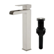 Tall Waterfall Vessel Faucet Deck Mount Single Lever Bathroom Sink Faucet with Pop Up Drain Stopper & Water Supply Lines deck-mount-single-lever-single-hole-lavatory-faucet-tap-with-sink-drain-stopper Brushed Nickel / SUS304 / 16.5*10.6*3.5 inches