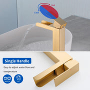 Tall Waterfall Vessel Faucet Deck Mount Single Lever Bathroom Sink Faucet with Pop Up Drain Stopper & Water Supply Lines deck-mount-single-lever-single-hole-lavatory-faucet-tap-with-sink-drain-stopper 