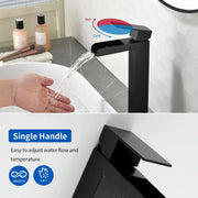 Tall Waterfall Vessel Faucet Deck Mount Single Lever Bathroom Sink Faucet with Pop Up Drain Stopper & Water Supply Lines deck-mount-single-lever-single-hole-lavatory-faucet-tap-with-sink-drain-stopper 