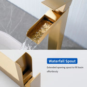 Tall Waterfall Vessel Faucet Deck Mount Single Lever Bathroom Sink Faucet with Pop Up Drain Stopper & Water Supply Lines deck-mount-single-lever-single-hole-lavatory-faucet-tap-with-sink-drain-stopper 