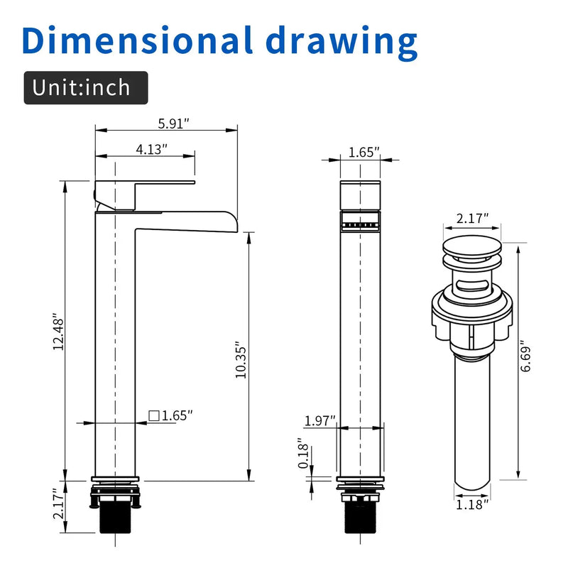 Tall Waterfall Vessel Faucet Deck Mount Single Lever Bathroom Sink Faucet with Pop Up Drain Stopper & Water Supply Lines deck-mount-single-lever-single-hole-lavatory-faucet-tap-with-sink-drain-stopper 