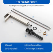 Tall Waterfall Vessel Faucet Deck Mount Single Lever Bathroom Sink Faucet with Pop Up Drain Stopper & Water Supply Lines deck-mount-single-lever-single-hole-lavatory-faucet-tap-with-sink-drain-stopper 
