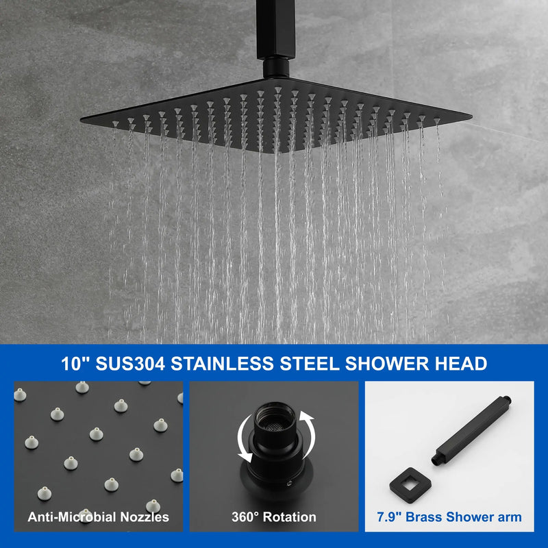 Three-way Ceiling Mounted Shower System, 10" Rain Shower Faucet Set with handheld shower and Waterfall Spout ceiling-mounted-rain-shower-system-handheld-shower-head-10-rain-shower-faucet-sets-complete-with-shower-round-in-valve-and-trim-wall-mounted-matte-black 