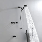 Triple Handles 10-Spray Tub Shower Faucet Wall Mount Shower Trim Kit with 5 In. High Pressure Hand Shower triple-handles-10-spray-tub-shower-faucet-wall-mount-shower-trim-kit-with-5-in-high-pressure-hand-shower Matte Black / Brass & SUS304 & ABS / 17.3*10.1*5.4inch