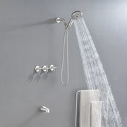 Triple Handles 10-Spray Tub Shower Faucet Wall Mount Shower Trim Kit with 5 In. High Pressure Hand Shower triple-handles-10-spray-tub-shower-faucet-wall-mount-shower-trim-kit-with-5-in-high-pressure-hand-shower Brushed Nickel / Brass & SUS304 & ABS / 17.3*10.1*5.4inch