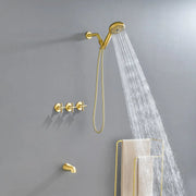 Triple Handles 10-Spray Tub Shower Faucet Wall Mount Shower Trim Kit with 5 In. High Pressure Hand Shower triple-handles-10-spray-tub-shower-faucet-wall-mount-shower-trim-kit-with-5-in-high-pressure-hand-shower Brushed Gold / Brass & SUS304 & ABS / 17.3*10.1*5.4inch