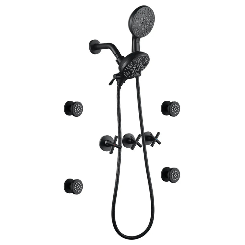 Triple Handles 7-Mode Dual Head Built-In Rainfall Shower System with 4 Body Jets triple-handles-7-mode-dual-head-built-in-rainfall-shower-system-with-4-body-jets Matte Black / Brass & SUS304 & ABS / 17.3*10.1*5.4 inches