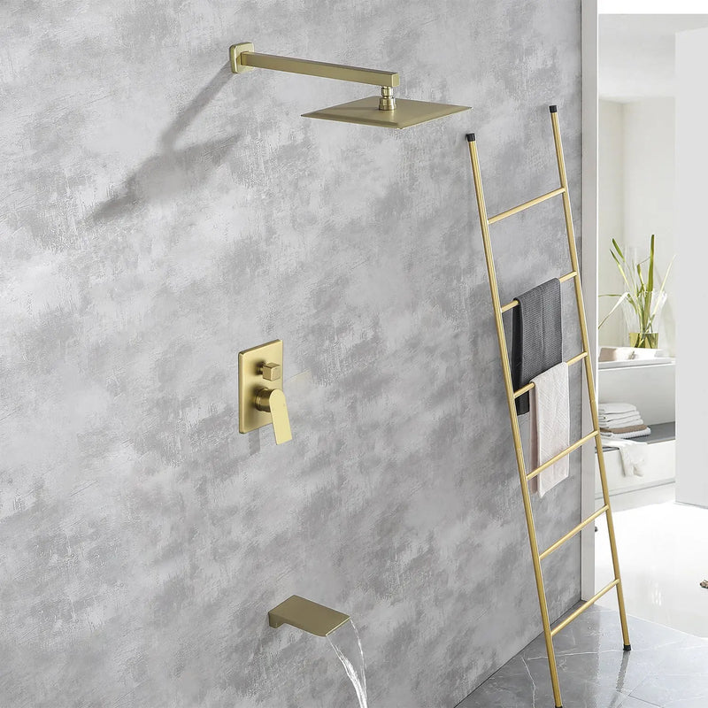 Tub and Shower Faucet Set Shower System with 10-Inch Rain Shower Head and Waterfall Tub Faucet Wall Mount Shower Valve and Trim Kit Included shamanda-shower-system-with-waterfall-tub-spout-and-handheld-shower-head-12-rain-shower-faucet-sets-complete-with-shower-round-in-valve-and-trim-wall-mounted 
