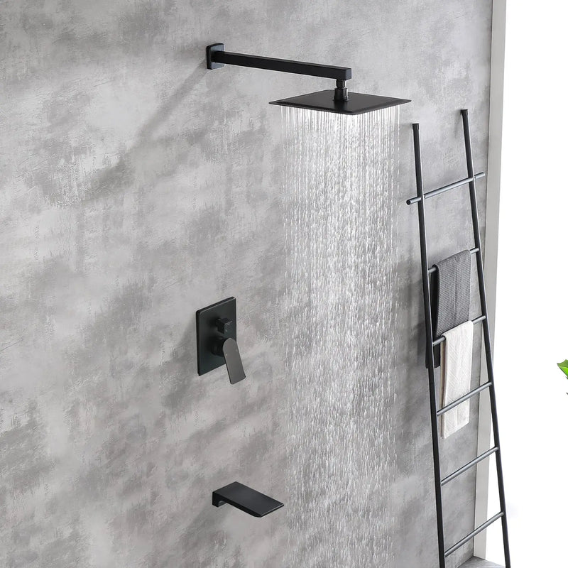 Tub and Shower Faucet Set Shower System with 10-Inch Rain Shower Head and Waterfall Tub Faucet Wall Mount Shower Valve and Trim Kit Included shamanda-shower-system-with-waterfall-tub-spout-and-handheld-shower-head-12-rain-shower-faucet-sets-complete-with-shower-round-in-valve-and-trim-wall-mounted 