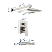 Tub and Shower Faucet Set Shower System with 10-Inch Rain Shower Head and Waterfall Tub Faucet Wall Mount Shower Valve and Trim Kit Included shamanda-shower-system-with-waterfall-tub-spout-and-handheld-shower-head-12-rain-shower-faucet-sets-complete-with-shower-round-in-valve-and-trim-wall-mounted 