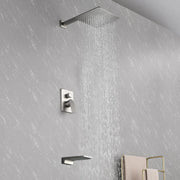 Tub and Shower Faucet Set Shower System with 10-Inch Rain Shower Head and Waterfall Tub Faucet Wall Mount Shower Valve and Trim Kit Included shamanda-shower-system-with-waterfall-tub-spout-and-handheld-shower-head-12-rain-shower-faucet-sets-complete-with-shower-round-in-valve-and-trim-wall-mounted 