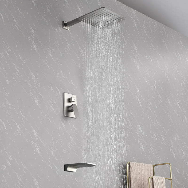 Tub and Shower Faucet Set Shower System with 10-Inch Rain Shower Head and Waterfall Tub Faucet Wall Mount Shower Valve and Trim Kit Included shamanda-shower-system-with-waterfall-tub-spout-and-handheld-shower-head-12-rain-shower-faucet-sets-complete-with-shower-round-in-valve-and-trim-wall-mounted 