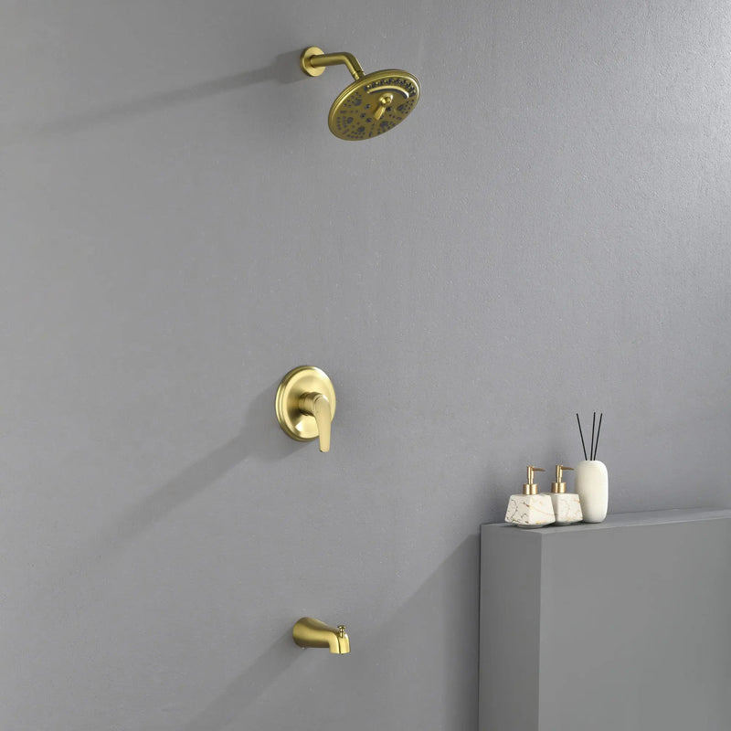Tub and Shower Trim Kit with 8 Inches 6-mode Shower Head, Wall Mounted Rainfall Shower Combo Set with Diverter Tub Spout shower-faucet-set-complete-with-tub-spout-single-function-shower-trim-kit-with-9-inches-shower-head-rainfall-shower-combo-set-wall-mounted-shower-system 