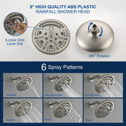 Tub and Shower Trim Kit with 8 Inches 6-mode Shower Head, Wall Mounted Rainfall Shower Combo Set with Diverter Tub Spout shower-faucet-set-complete-with-tub-spout-single-function-shower-trim-kit-with-9-inches-shower-head-rainfall-shower-combo-set-wall-mounted-shower-system 