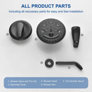 Tub and Shower Trim Kit with 8 Inches 6-mode Shower Head, Wall Mounted Rainfall Shower Combo Set with Diverter Tub Spout shower-faucet-set-complete-with-tub-spout-single-function-shower-trim-kit-with-9-inches-shower-head-rainfall-shower-combo-set-wall-mounted-shower-system 
