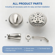 Tub and Shower Trim Kit with 8 Inches 6-mode Shower Head, Wall Mounted Rainfall Shower Combo Set with Diverter Tub Spout shower-faucet-set-complete-with-tub-spout-single-function-shower-trim-kit-with-9-inches-shower-head-rainfall-shower-combo-set-wall-mounted-shower-system 