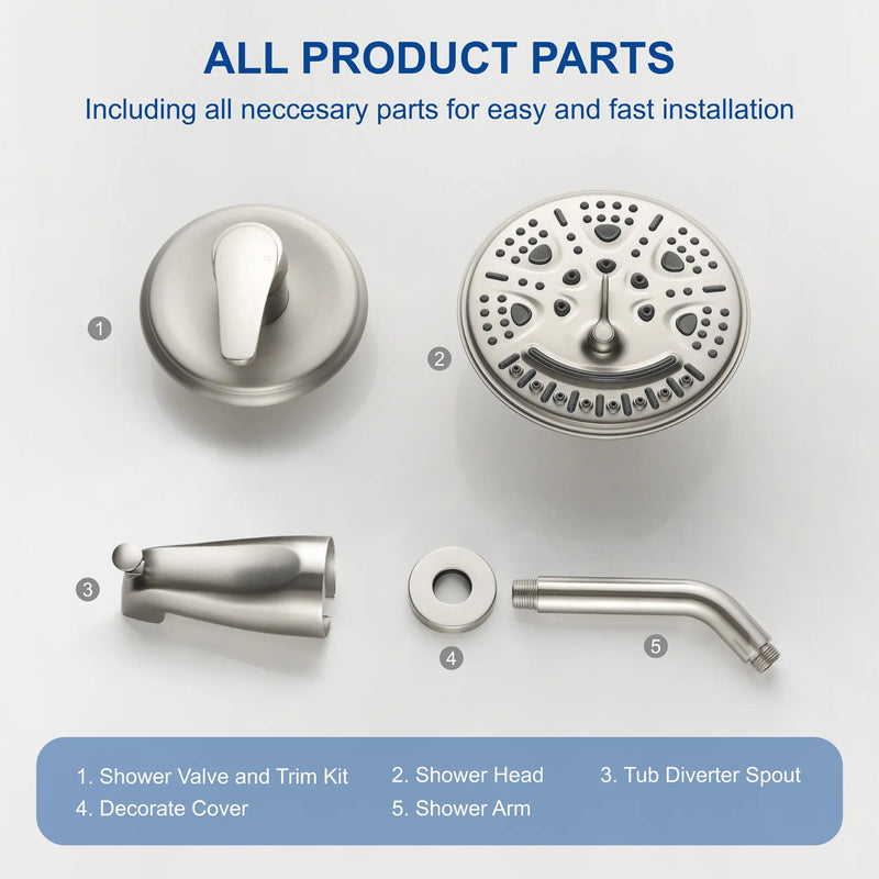Tub and Shower Trim Kit with 8 Inches 6-mode Shower Head, Wall Mounted Rainfall Shower Combo Set with Diverter Tub Spout shower-faucet-set-complete-with-tub-spout-single-function-shower-trim-kit-with-9-inches-shower-head-rainfall-shower-combo-set-wall-mounted-shower-system 