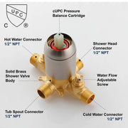 Tub and Shower Trim Kit with 8 Inches 6-mode Shower Head, Wall Mounted Rainfall Shower Combo Set with Diverter Tub Spout shower-faucet-set-complete-with-tub-spout-single-function-shower-trim-kit-with-9-inches-shower-head-rainfall-shower-combo-set-wall-mounted-shower-system 