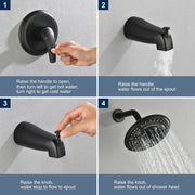 Tub and Shower Trim Kit with 8 Inches 6-mode Shower Head, Wall Mounted Rainfall Shower Combo Set with Diverter Tub Spout shower-faucet-set-complete-with-tub-spout-single-function-shower-trim-kit-with-9-inches-shower-head-rainfall-shower-combo-set-wall-mounted-shower-system 