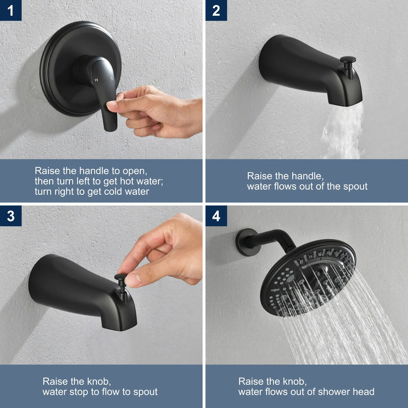 Tub and Shower Trim Kit with 8 Inches 6-mode Shower Head, Wall Mounted Rainfall Shower Combo Set with Diverter Tub Spout shower-faucet-set-complete-with-tub-spout-single-function-shower-trim-kit-with-9-inches-shower-head-rainfall-shower-combo-set-wall-mounted-shower-system 